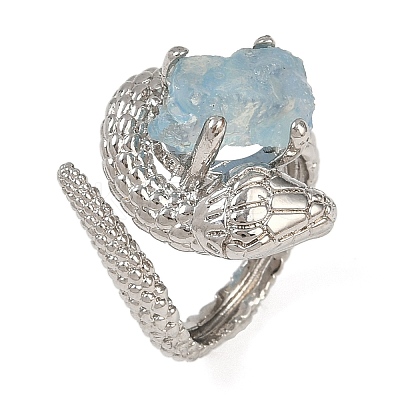 Snake Natural Aquamarine Open Cuff Rings RJEW-K286-10P-03-1