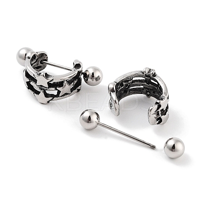 Star 316 Surgical Stainless Steel Shield Barbell Hoop Earrings EJEW-Z050-47AS-1