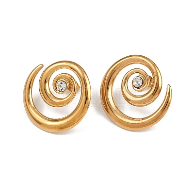 304 Stainless Steel Rhinestone Vortex Spiral Stud Earrings EJEW-K314-01G-1