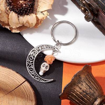 5Pcs Alloy & Synthetic Turquoise & Resin Keychain KEYC-JKC00777-03-1