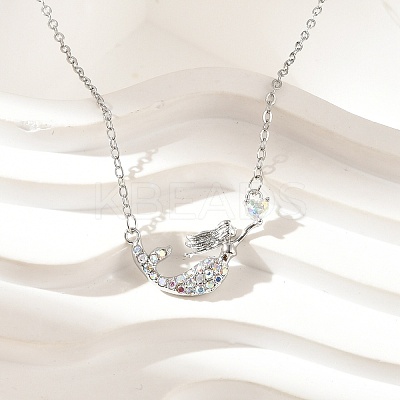 Brass Micro Pave Cubic Zirconia Heart Mermaid Pendant Necklaces for Women NJEW-S441-07A-P-1