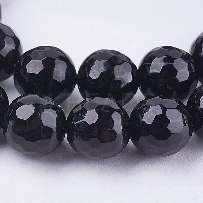 Natural Black Onyx Round Beads Strand G-L084-8mm-20-1