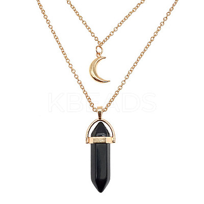 Natural Dyed & Heated Black Agate Cone Pendant Double Layer Necklace UX9990-19-1