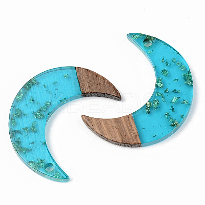 Transparent Resin & Walnut Wood Pendants RESI-S389-056B-B03-1