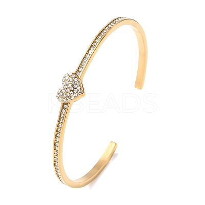 304 Stainless Steel & Rhinestone Cuff Bangles for Women BJEW-D464-01G-1