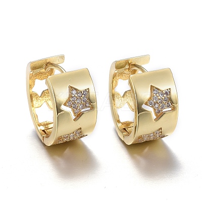 Brass Micro Pave Cubic Zirconia Huggie Hoop Earrings EJEW-K083-40G-B-1