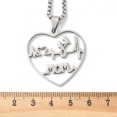 Mother's Day 201 Stainless Steel Hollow Cut Mom Love Heart Pendant Necklaces LS-NJEW-H065-24P-1