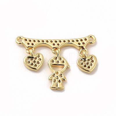 Rack Plating Brass Micro Pave Clear Cubic Zirconia Heart Connector Charms KK-G456-01G-03-1