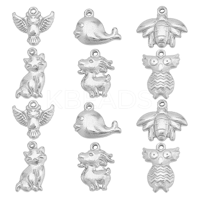 12Pcs 6 Style 201 Stainless Steel Charms & Pendants STAS-UN0034-71-1