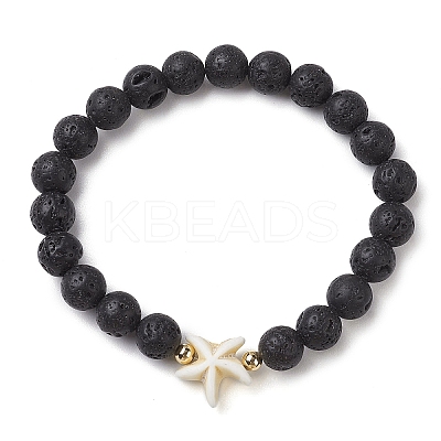 Round Natural Lava Rock Beaded Stretch Bracelets BJEW-JB10276-03-1
