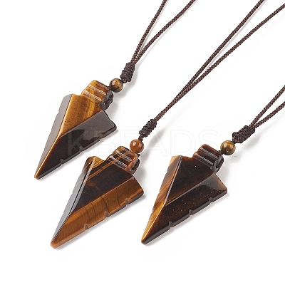 Natural Tiger Eye Arrow Pendant Necklace NJEW-C031-02I-1