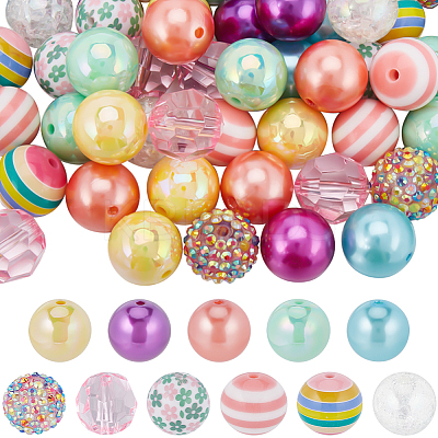 52Pcs 11 Styles Acrylic Round Beads Set OACR-SC0001-69-1