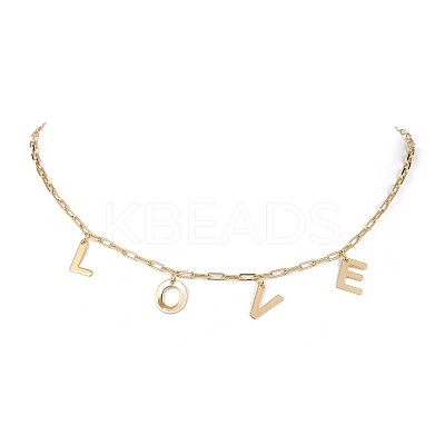 Word Love 304 Stainless Steel Charms Bib Necklaces with Brass Paperclip Chains NJEW-JN04534-1