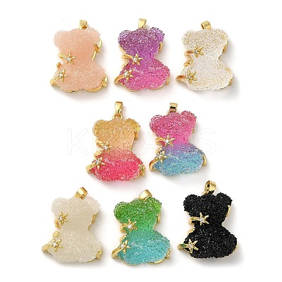 Rack Plating Brass Resin Cubic Zirconia Pendants KK-K274-04G-1