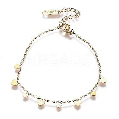 304 Stainless Steel Heart Charm Bracelets LS-STAS-A049-09G-1