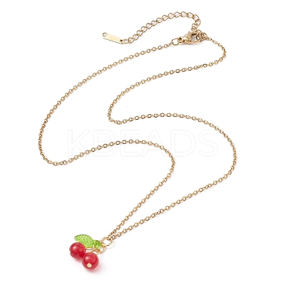 Natural Dyed Malaysia Jade Cherry Pendant Necklaces NJEW-JN04505-1