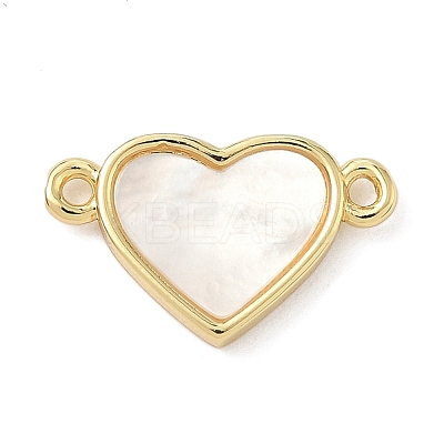 Brass Pave Natural Shell Heart Connector Charms KK-K368-54G-1