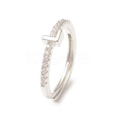 Clear Cubic Zirconia Initial Letter Adjustable Ring RJEW-C052-01P-L-1