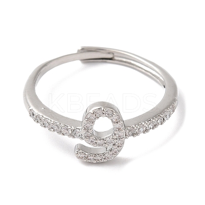 Rack Plating Brass Cubic Zirconia Arabic Letters Adjustable Rings for Women RJEW-S407-10P-05-1