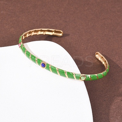304 Stainless Steel Enamel Cuff Bangles for Women BJEW-H637-02A-G-1