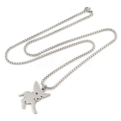 201 Stainless Steel Laser Cut Puppy Dog Pendant Box Chain Necklaces for Women Men NJEW-Q004-01P-1