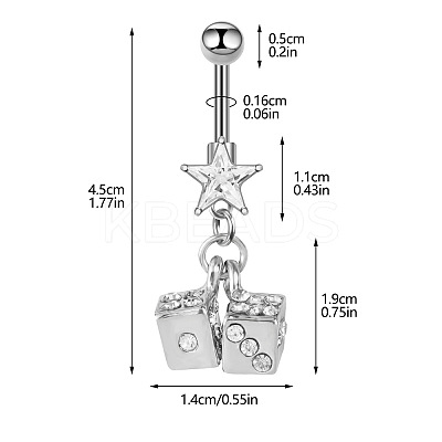 316L Surgical Stainless Steel Pave Cubic Zirconia Star Dice Curved Barbell Dangle Belly Rings FS-WG3E776-02-1