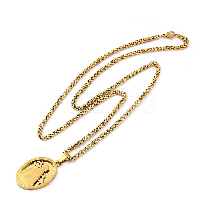 201 Stainless Steel Virgin Mary Pendant Wheat Chain Necklaces for Men NJEW-S387-09G-03-1