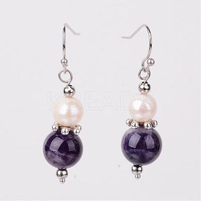 Natural Round Gemstone Beads Dangle Earrings EJEW-JE02131-1