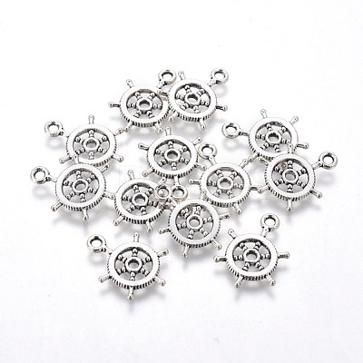 Tibetan Style Alloy Helm Pendants TIBEP-16625-AS-RS-1