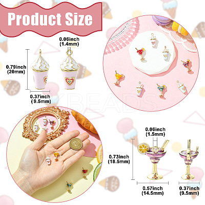 8Pcs 8 Styles Cocktail/Ice Cream Alloy Enamel Pendants ENAM-CJ0007-37-1