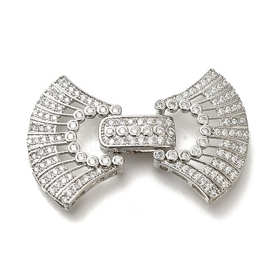 Rack Plating Bowknot Brass Micro Pave Clear Cubic Zirconia Fold Over Clasps KK-H512-09P-1