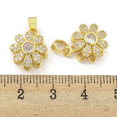 Rotatable Flower Charms Rack Plating Brass Clear Cubic Zirconia Pendants KK-M291-02G-1