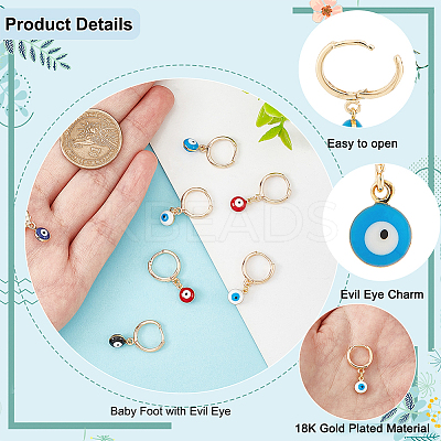 5 Pairs 5 Colors Enamel Evil Eye Dangle Hoop Earrings EJEW-AR0001-04-1