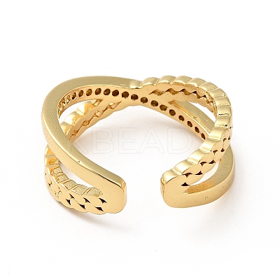 Clear Cubic Zirconia Criss Cross Open Cuff Ring RJEW-I087-06-1