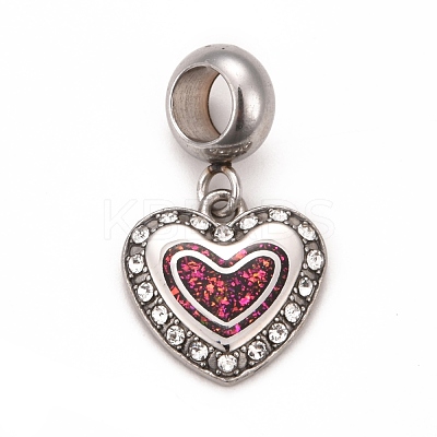 304 Stainless Steel Crystal Rhinestone European Dangle Charms STAS-F278-08P-1