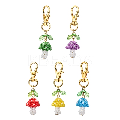 Handmade Glass Seed Mushroom with Acrylic Leaf Pendant Decorations HJEW-MZ00104-1