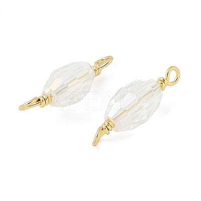Faceted Clear Glass Oval Connector Charms KK-C097-02G-1