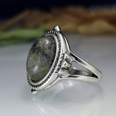 Oval Zinc Alloy Natural Labradorite Finger Rings WG970F5-01-1