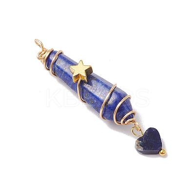 6Pcs 6 Styles Natural Carnelian & Green Aventurine & Rose Quartz & Quartz Crystal & Lapis Lazuli & Amethyst Copper Wire Wrapped Faceted Bullet Heart Pendants PALLOY-JF03482-01-1