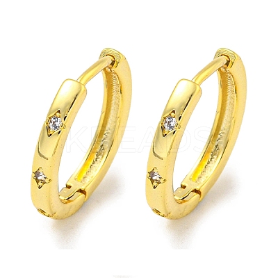 Brass Pave Clear Cubic Zirconia Hoop Earrings EJEW-L211-001G-1