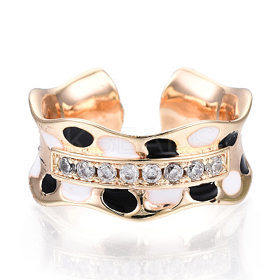 Clear Cubic Zirconia Wave Open Cuff Ring with Enamel RJEW-N039-03LG-1