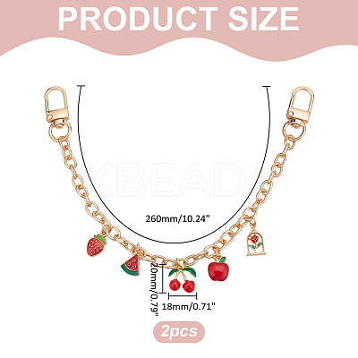 2Pcs Alloy FireBrick Enamel Fruit Charm Cable Chain Purse Decorative Chains HJEW-ME00012-1