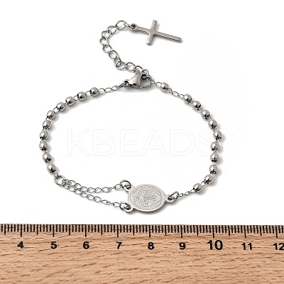 304 Stainless Steel Saint Benedict Cross Link Bracelets for Women BJEW-K295-02P-1