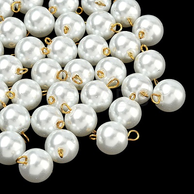 Baking Paint Pearlized Glass Pearl Round Connector Charms PALLOY-PH01725-1