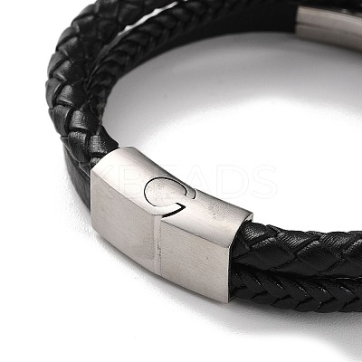 Men's Braided Black PU Leather Cord Multi-Strand Bracelets BJEW-K243-37AS-1