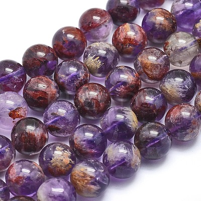 Natural Purple Phantom Quartz Purple Lodolite Quartz Beads Strands G-J373-05A-12mm-1
