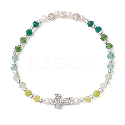 Dyed Natural Malaysia Jade Rondelle & Cultured Freshwater Pearl Beaded Stretch Bracelets BJEW-JB13380-03-1