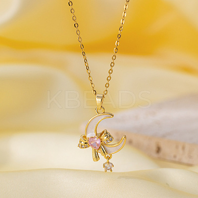 Brass Micro Pave Clear Cubic Zirconia with Enamel Pendant Necklaces for Women FS-WG014CD-04-1
