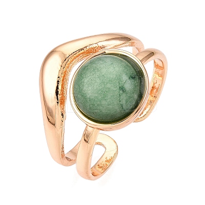 Round Natural Green Aventurine Finger Rings RJEW-N046-10C-1