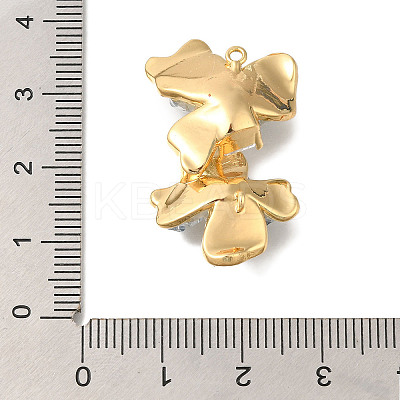 Brass Clear Cubic Zirconia & Glass Flower Connector Charms KK-K388-63G-1